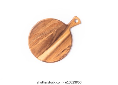 Round Wooden Textured Pizza/cheese Board On A White Background 