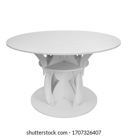 Round Wooden White Table On A White Background