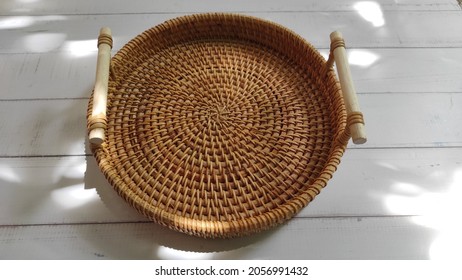 Round Woven Basket With Two Handles