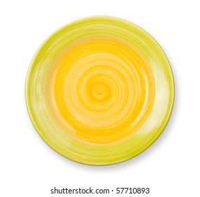 Round Yellow Plate Isolated On White Background