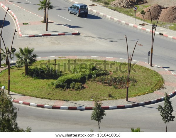 a roundabout, also called a traffic circle,\
road circle, rotary, Fez city\
-Morocco