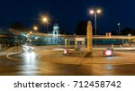 Roundabout and the church in Zory in the evening. Poland, Europe.