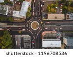 Roundabout seen straight above from the air with some traffic, Forssa Finland