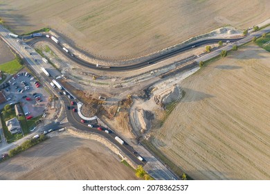 Roundabout under construction Top down aerial view of a traffic roundabout. Aerial view. Solving the problem of jams. Road construction