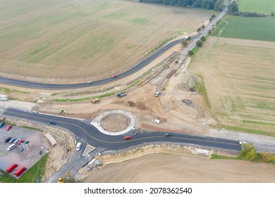 Roundabout under construction Top down aerial view of a traffic roundabout. Aerial view. Solving the problem of jams. Road construction
