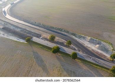 Roundabout under construction Top down aerial view of a traffic roundabout. Aerial view. Solving the problem of jams. Road construction