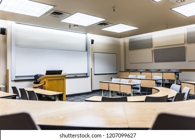Rounded stadium seating in small lecture hall, university, college, library, hospital