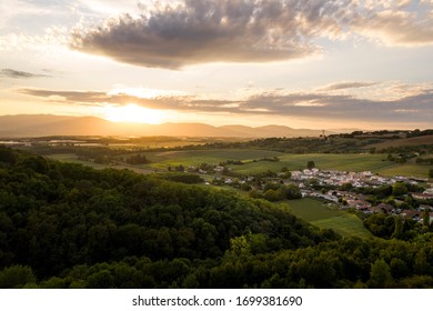 Rousillion, Isère, France. Aerial View Of Rural Isère With Forest And Houses In France.