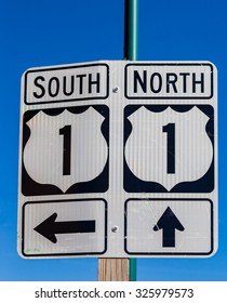 Route 1 north and south signs in Rockland, Maine - Shutterstock ID 325979573