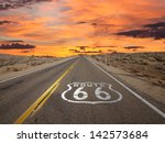 Route 66 pavement sign sunrise in California
