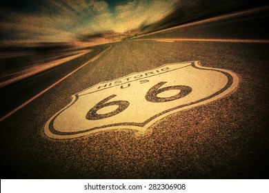 Route 66 Road Sign With Vintage Texture Effect