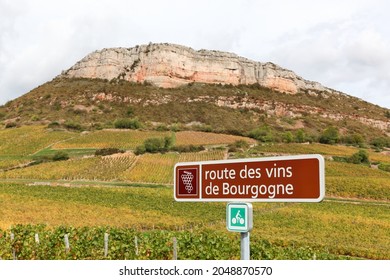 Route Of Burgundy Wine Road Sign In Vergisson, France