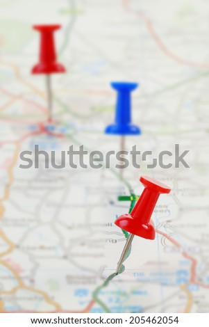 route marked on map push pins stock photo edit now 205462054 pins on map