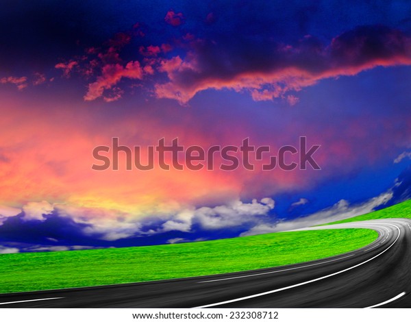 route on background
beautiful solar sky