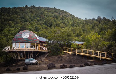 Route To The Osorno Volcano, Dome And Mountains With Native Vegetation. Vicente Pérez Rosales National Park, Chile.