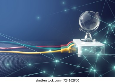 Router Internet With Lan Wire Connect To Network Globe