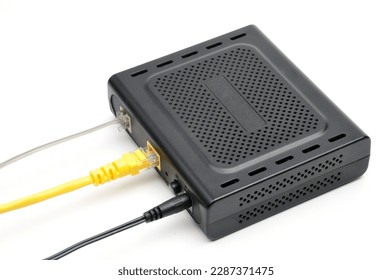 Router modem for connecting to the local and global Internet network on an isolated white background - Shutterstock ID 2287371475