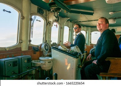 ROVANIEMI, FINLAND - FEB 25, 2020: Ice Breaker Boat Sailing In Lapland Country In Northern Finland