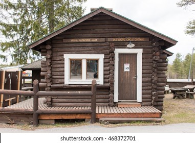 Rovaniemi, Finland - May 17, 2016: The Roosevelt Cabin (also Known As The Arctic Circle Cabin).  Eleanor Roosevelt Made A Surprise Visit To Rovaniemi During The Summer 1950.