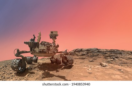 Rover Perseverance On Mars Surface. Exploration Of Red Planet. Martian Rover Perseverance. Expedition Of Curiosity. Elements Of This Image Furnished By NASA