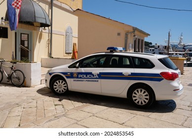 Rovinj, Croatia - August 14 2021: Croatian state police car with its sign.
