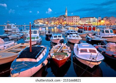 Rovinj Harbor And Cityscape Dawn View, Istria Peninsula, Adriatic Archipelago Of Croatia