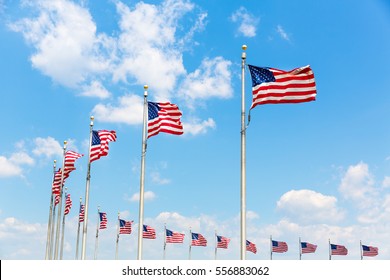 Row American flags in Washington DC