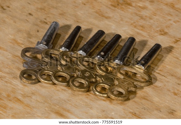 Row Antique Pocket Watch Keys Laying Stock Photo Edit Now 775591519