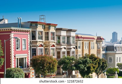 Row of apartment buildings in San Francisco, California, USA