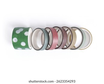 Row of Assorted Washi Tapes with Patterns and Solids - Stationery for Journaling