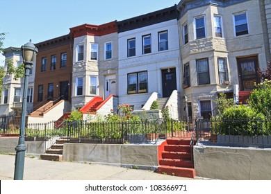 A Row Of Attached Apartment Buildings On Eastern Parkway In The Crown Heights Neighborhood Of Brooklyn, NY