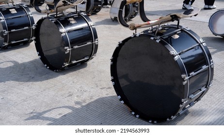 Row Of Bass Drum For Marching Band Group 