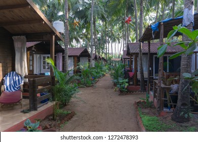 Row Of Beach Huts Centred On An Interior Garden At Agonda Beach In Goa, India