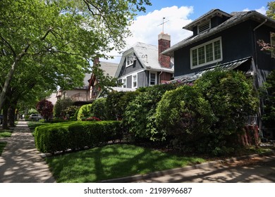 Row Of Beautiful Neighborhood Homes In Midwood Brooklyn Of New York City