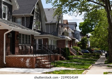 Row Of Beautiful Neighborhood Homes In Midwood Brooklyn Of New York City