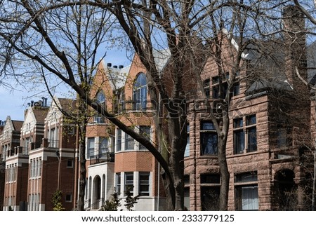 Row of Beautiful Old Homes and Residential Buildings in Wicker Park in Chicago