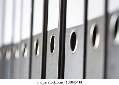 A Row Of Binders In An Office Archive, Shallow Depth Of Field