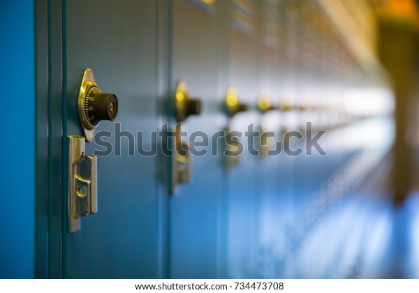 Row of Blue School\
Lockers