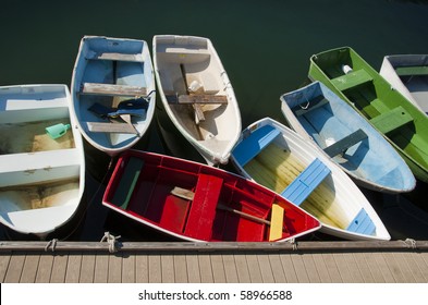 Row Boats At Dock Off New England Coast