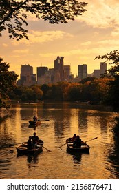Row boats at sunset on a small lake at the Central Park, Upper West Side, New York City, NY, USA - Shutterstock ID 2156876471