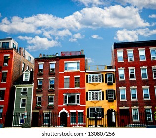 Row Of Brick Houses In Boston Historical North End