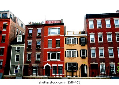 Row Of Brick Houses In Boston Historical North End