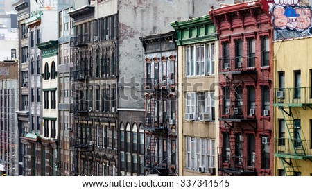 Row of buildings on a block in Chinatown, New York City