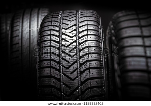 Row of car tires close\
up