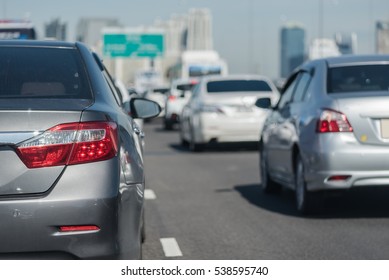 Row Of Car With Traffic Jam On Express Way