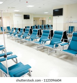 Row Of Chairs In A Infusion Room Of Hospital.