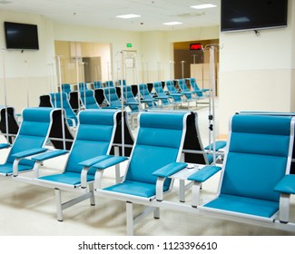 Row Of Chairs In A Infusion Room Of Hospital.