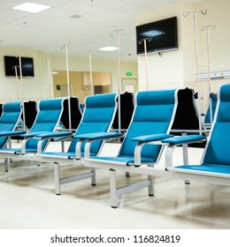 Row Of Chairs In A Infusion Room Of Hospital.