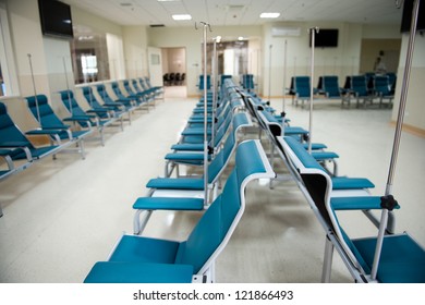 Row Of Chairs In A Infusion Room Of Hospital.