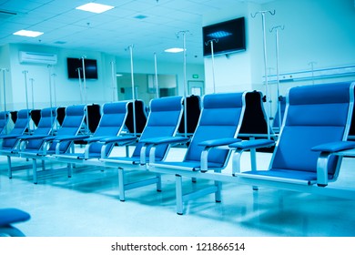 Row Of Chairs In A Infusion Room Of Hospital.